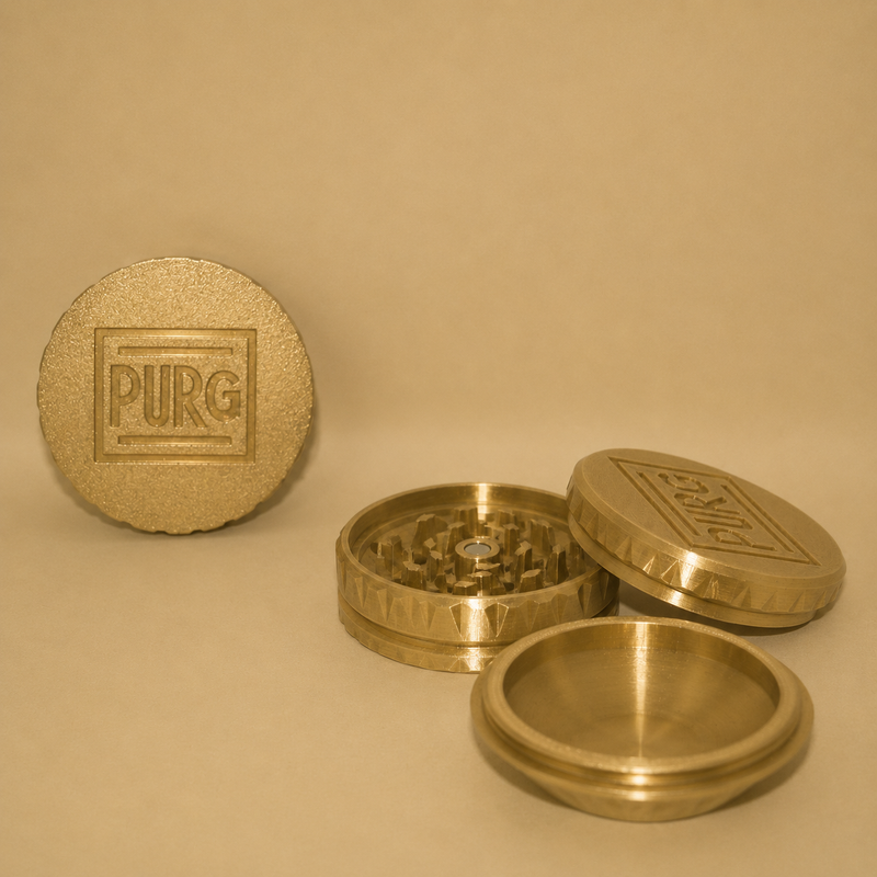 PURG Mixin grinder — 3D-printed herb grinder in gold