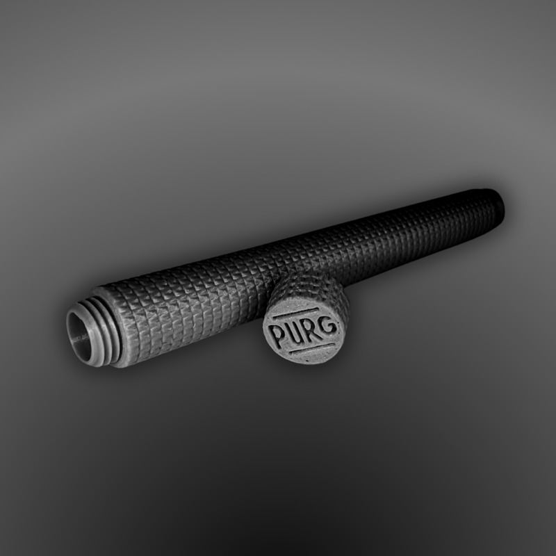 PURG Tube — odour-proof 3D-printed pre-roll cone container in black